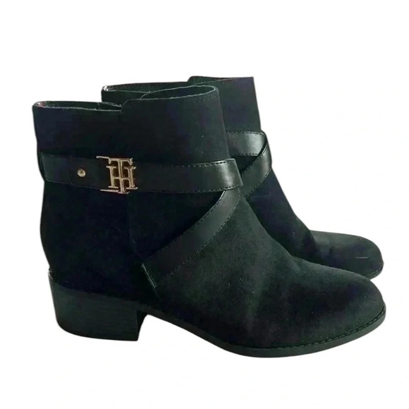 Tommy Hilfiger black booties 9. Brand new never worn. 2” heel. Gold accents - Picture 1 of 15